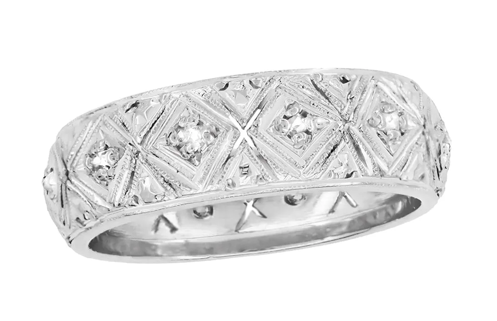 Art Deco Milton Antique Wide Diamond Wedding Band in Platinum - Size 5