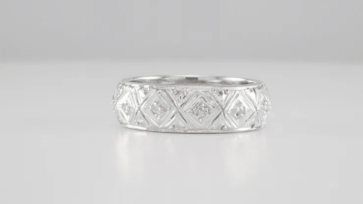 Art Deco Milton Antique Wide Diamond Wedding Band in Platinum - Size 5