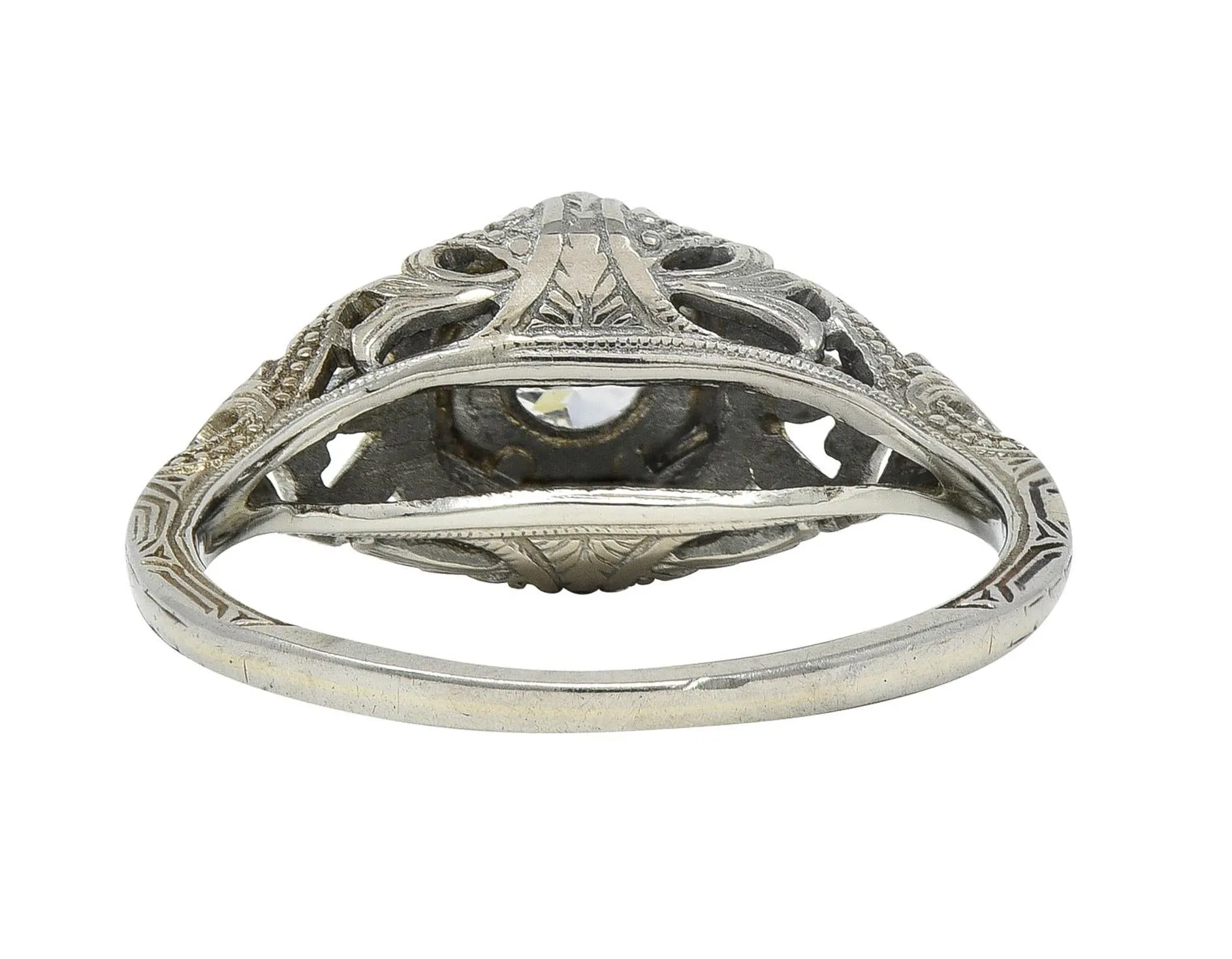 Art Deco Old European Diamond 18 Karat White Gold Vintage Hexagonal Engagement Ring