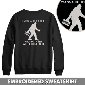 Bigfoot & Beer Embroidered Hoodie, Embroidered Sweatshirt