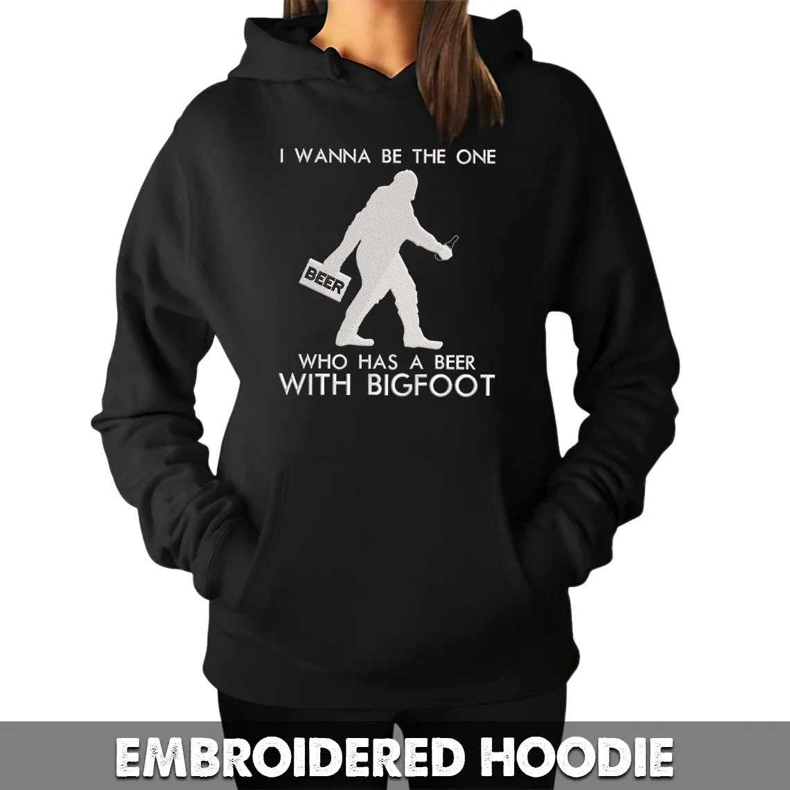 Bigfoot & Beer Embroidered Hoodie, Embroidered Sweatshirt