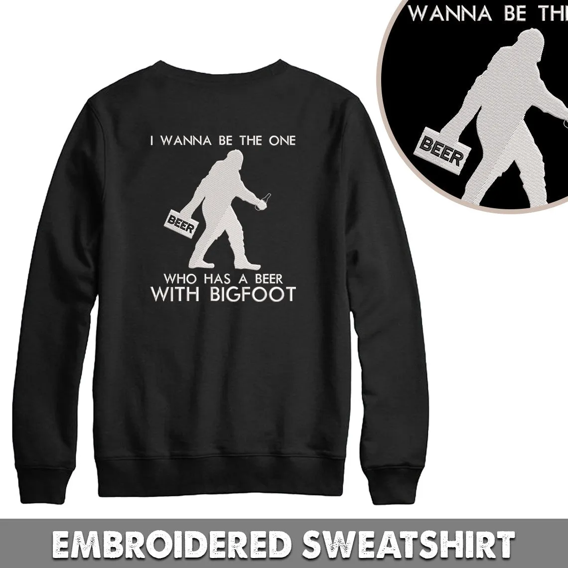 Bigfoot & Beer Embroidered Hoodie, Embroidered Sweatshirt