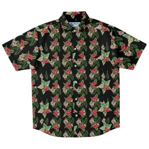 Black Men's Short Sleeve Button Down Shirts - Star Flowers