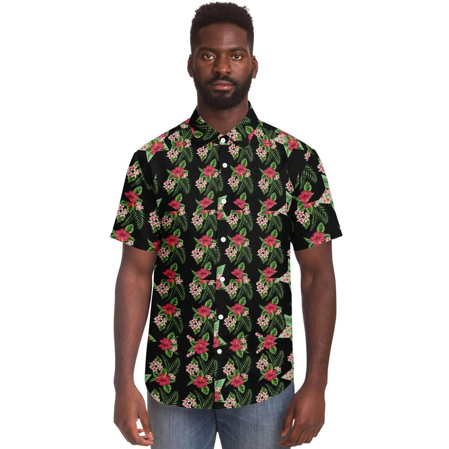 Black Men's Short Sleeve Button Down Shirts - Star Flowers