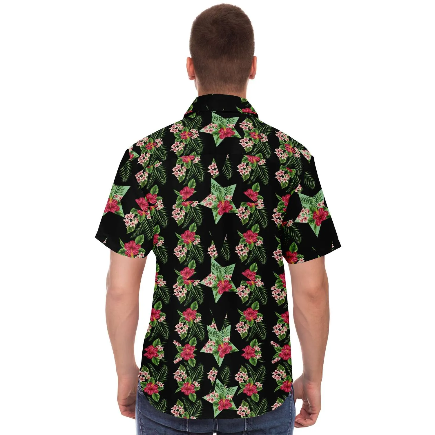 Black Men's Short Sleeve Button Down Shirts - Star Flowers