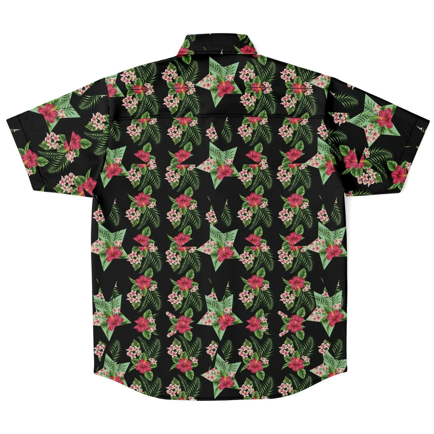 Black Men's Short Sleeve Button Down Shirts - Star Flowers