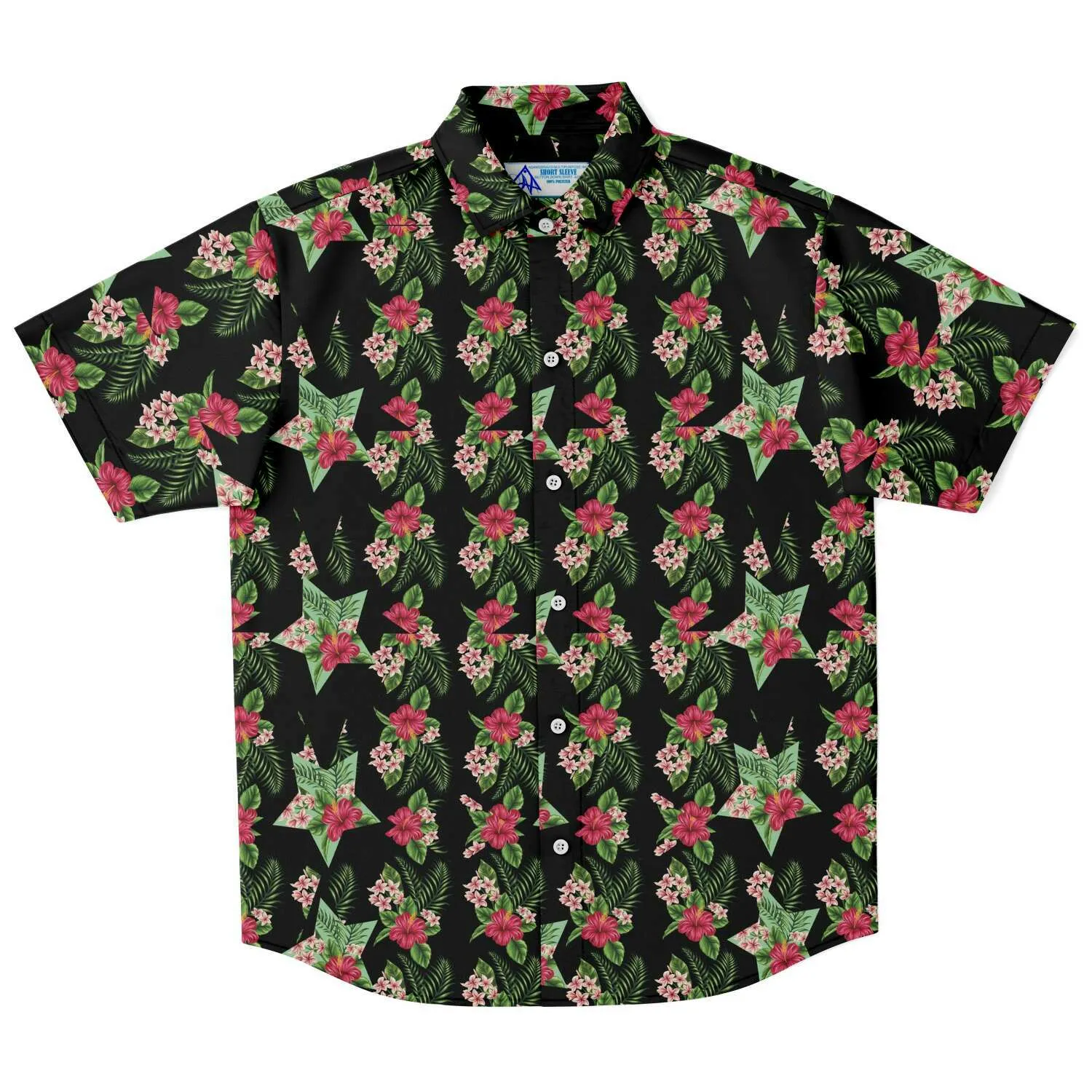 Black Men's Short Sleeve Button Down Shirts - Star Flowers