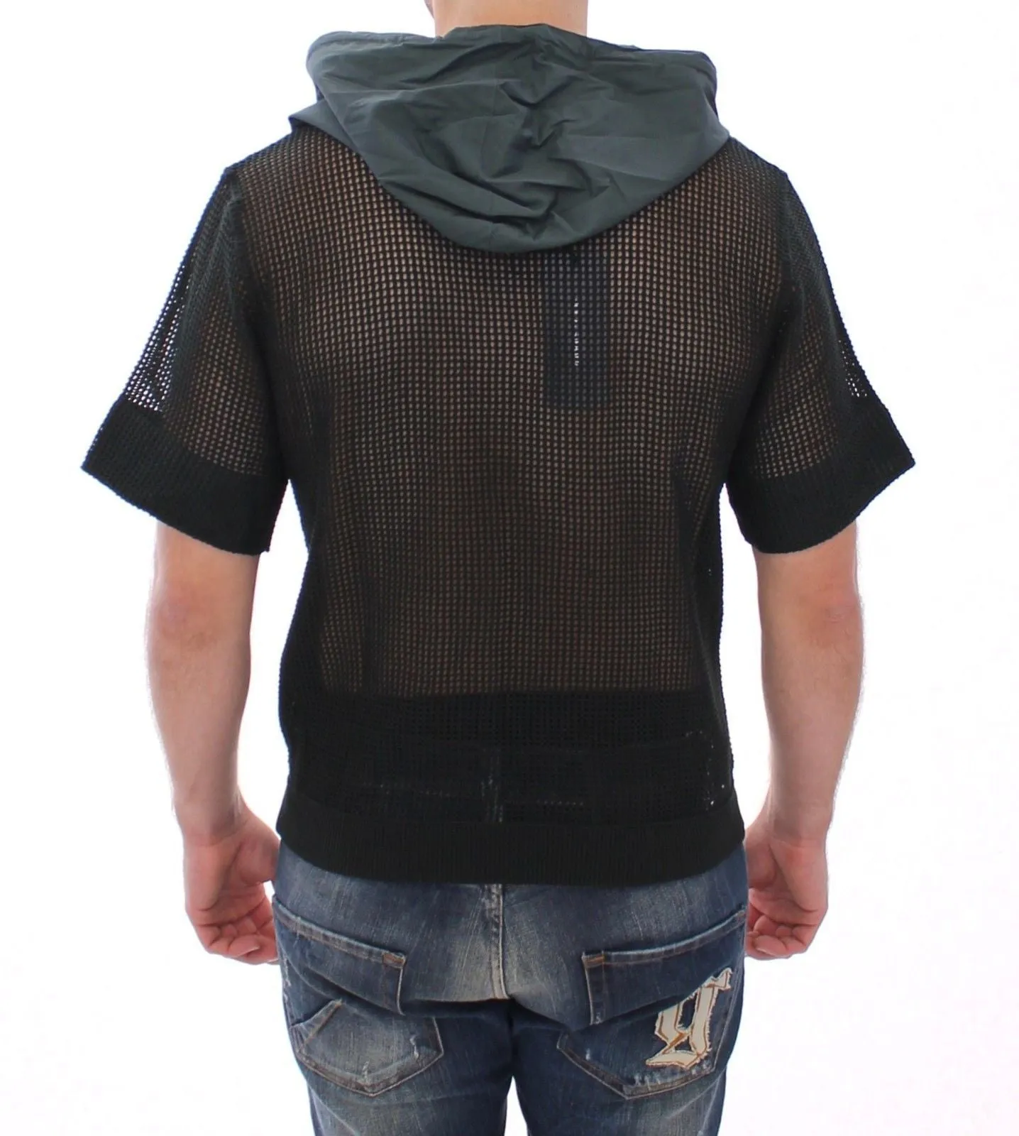 Black Runway Nets Knitted Hooded T-shirt