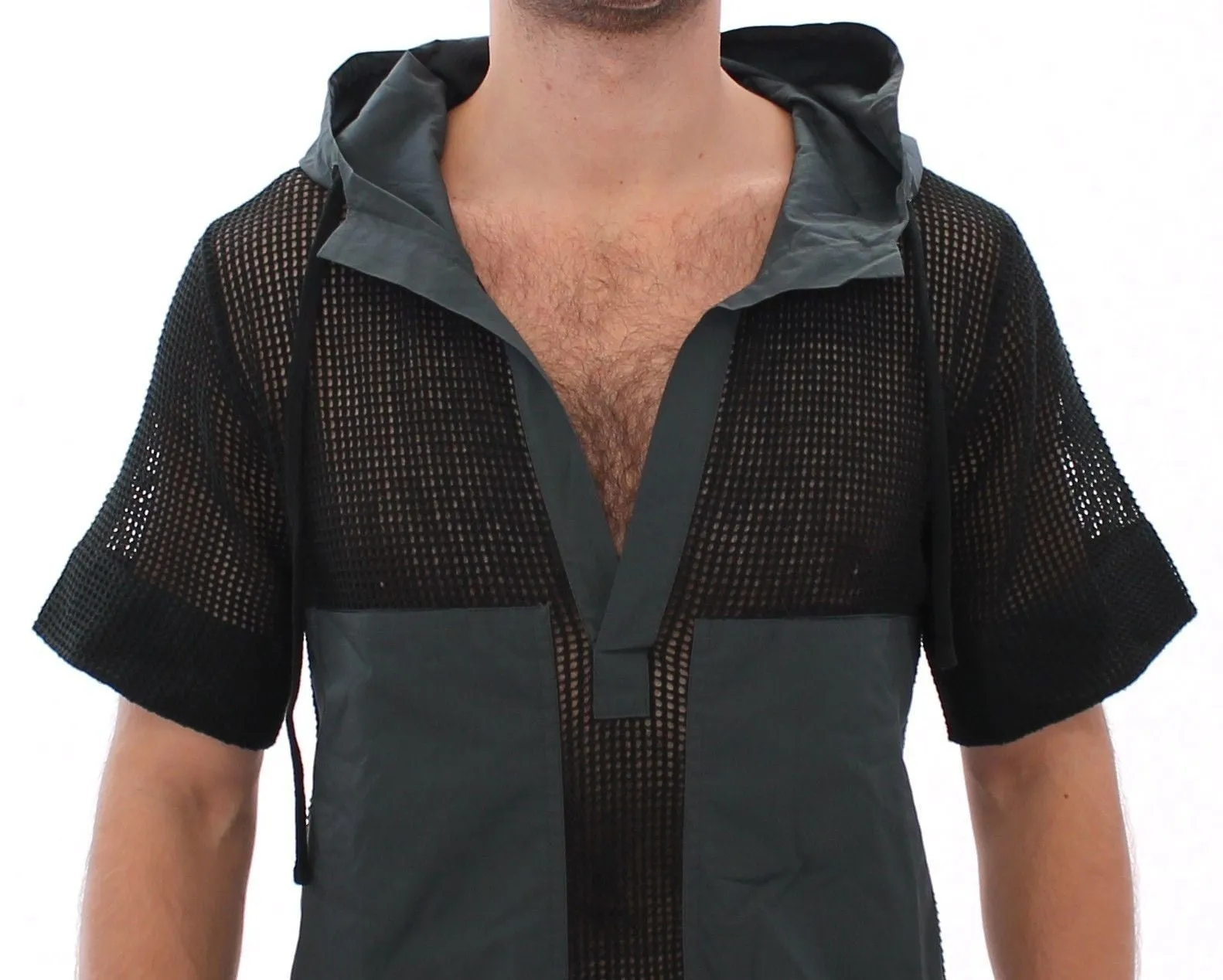 Black Runway Nets Knitted Hooded T-shirt