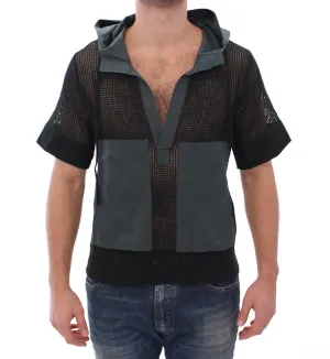 Black Runway Nets Knitted Hooded T-shirt