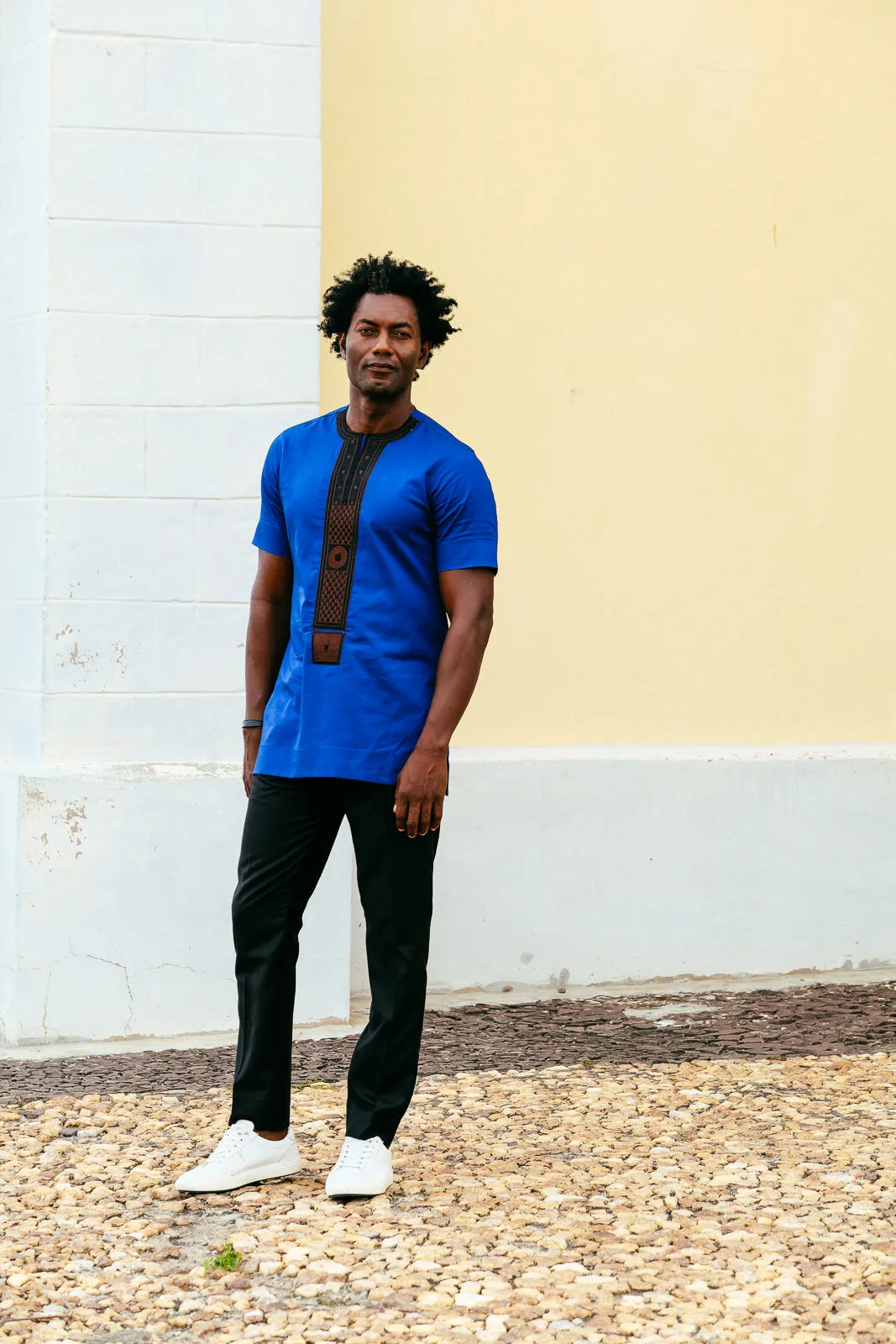 Blue Carving Style Embroidered Top