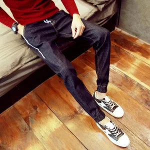Blue Slim Fit Jogger Jeans For Men - Fashion Skinny Cotton Sweatpants Zipper with Pockets