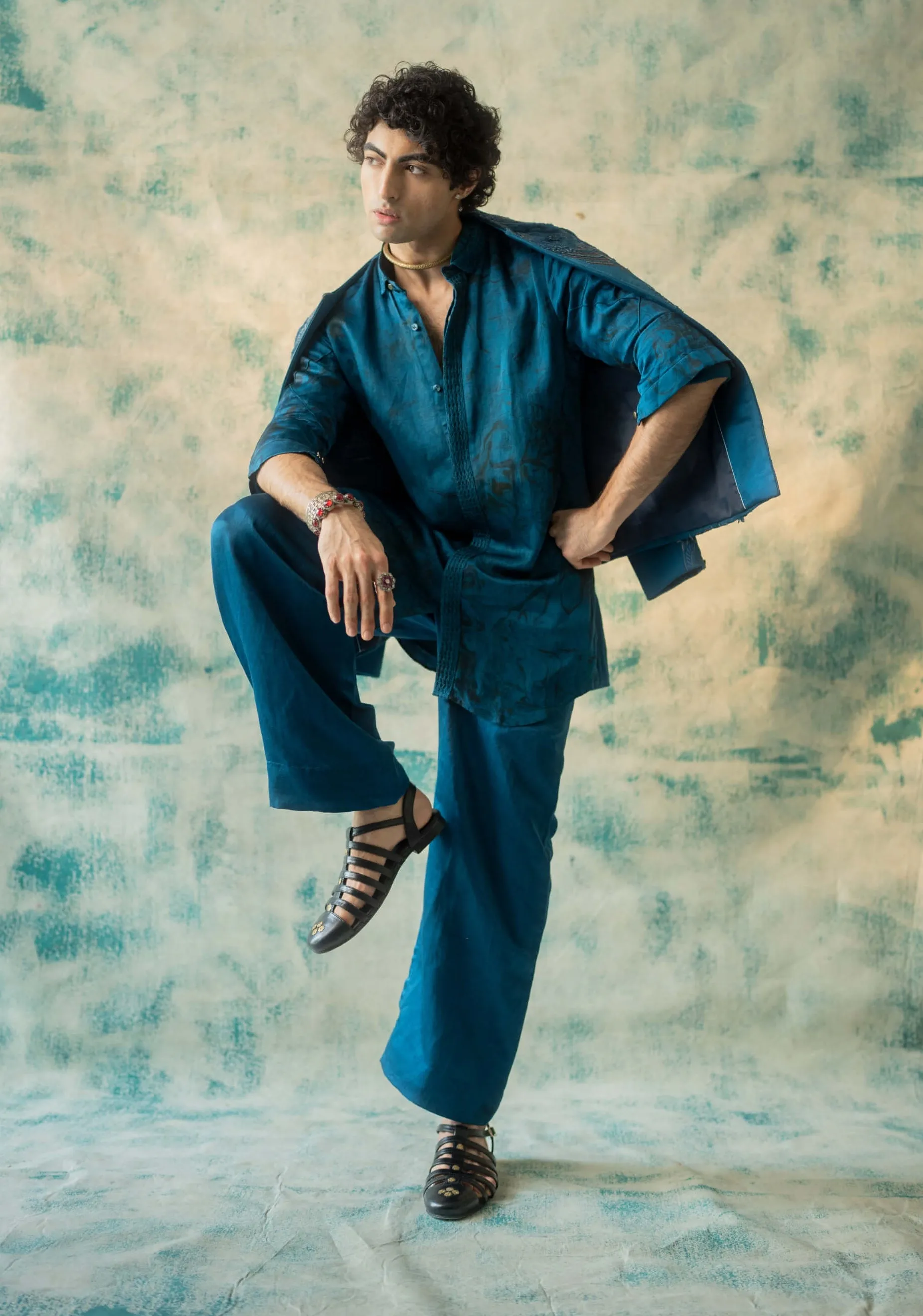 Blue thistel kurta and trousers
