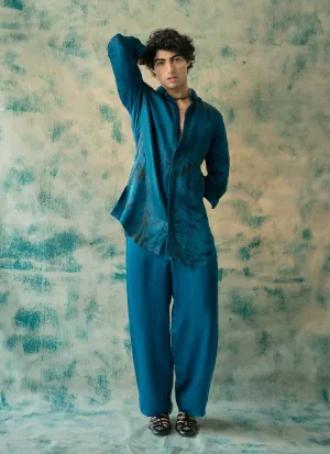 Blue thistel kurta and trousers