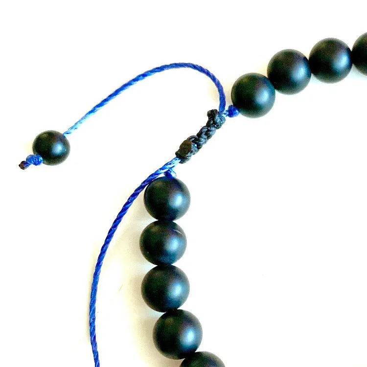 Blue Volcanic Lava Matte Black Onyx Macrame Men’s Bracelet