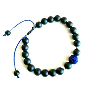 Blue Volcanic Lava Matte Black Onyx Macrame Men’s Bracelet