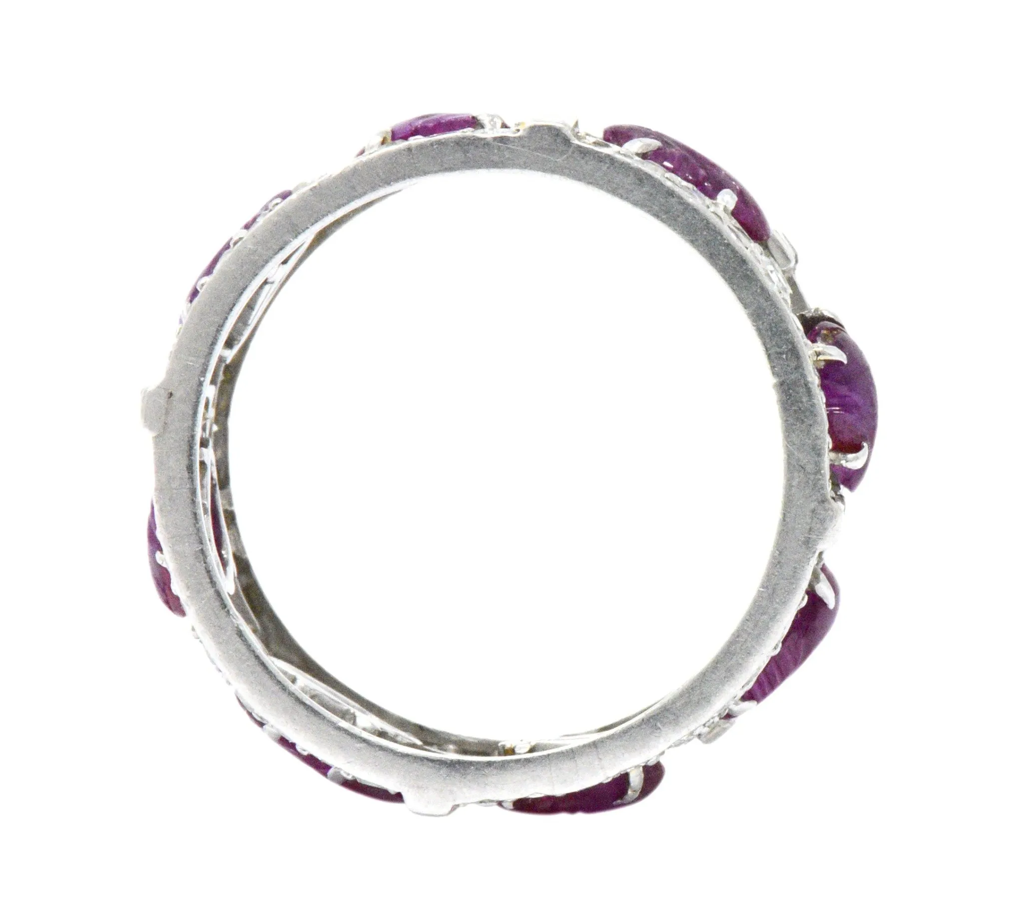 Bold Art Deco 2.50 CTW Diamond Carved Burmese Ruby Platinum Band Ring