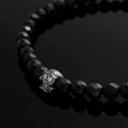 Bracelet Stack Set of 2 Natural Snowflake Obsidian with Onyx Stretch Wristband
