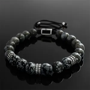 Bracelet Stack Set of 2 Natural Snowflake Obsidian with Onyx Stretch Wristband