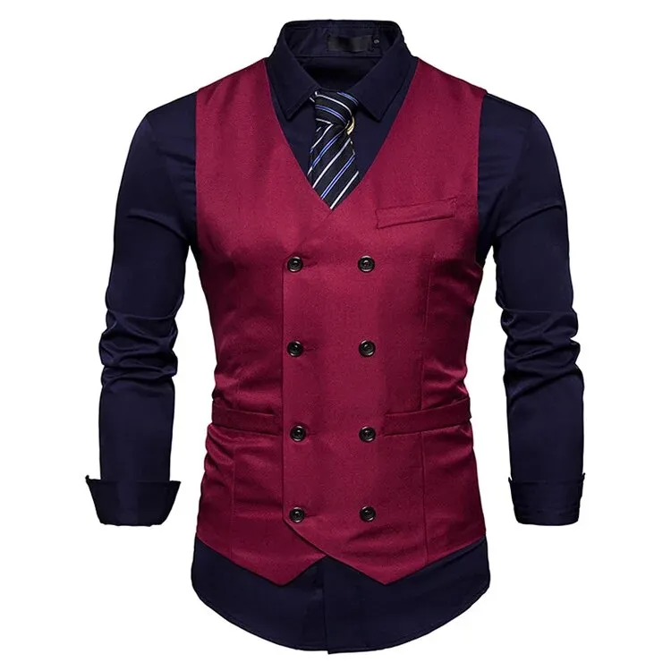 Brand Mens Double Breasted Suit Vest 2022 Fashion Slim Fit Sleeveless Waistcoat Men Business Wedding Vests Gilet Costume Homme