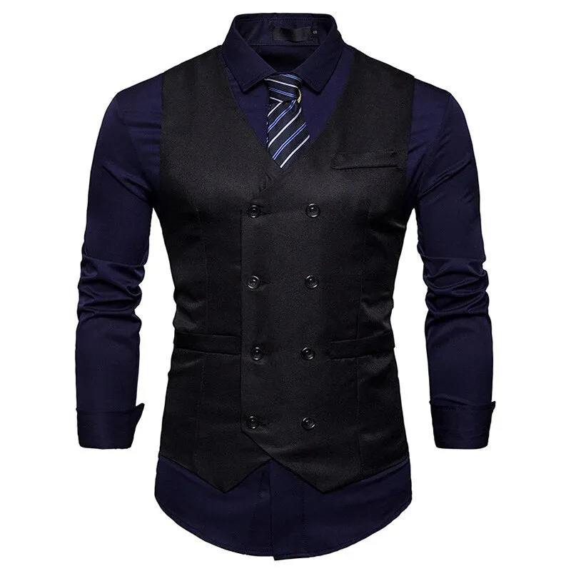 Brand Mens Double Breasted Suit Vest 2022 Fashion Slim Fit Sleeveless Waistcoat Men Business Wedding Vests Gilet Costume Homme
