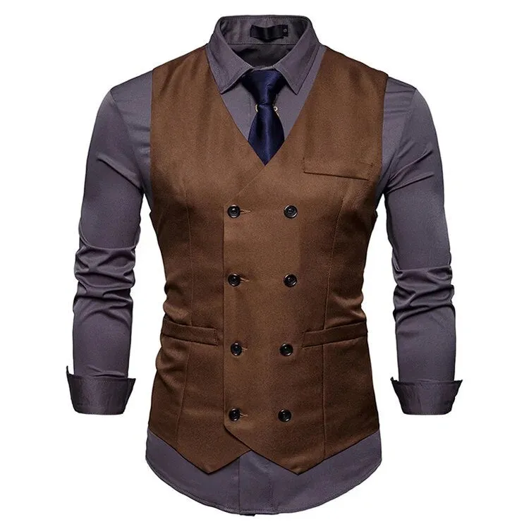 Brand Mens Double Breasted Suit Vest 2022 Fashion Slim Fit Sleeveless Waistcoat Men Business Wedding Vests Gilet Costume Homme