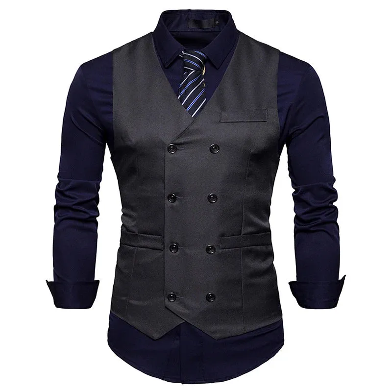 Brand Mens Double Breasted Suit Vest 2022 Fashion Slim Fit Sleeveless Waistcoat Men Business Wedding Vests Gilet Costume Homme