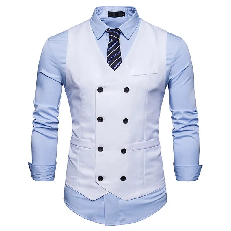 Brand Mens Double Breasted Suit Vest 2022 Fashion Slim Fit Sleeveless Waistcoat Men Business Wedding Vests Gilet Costume Homme