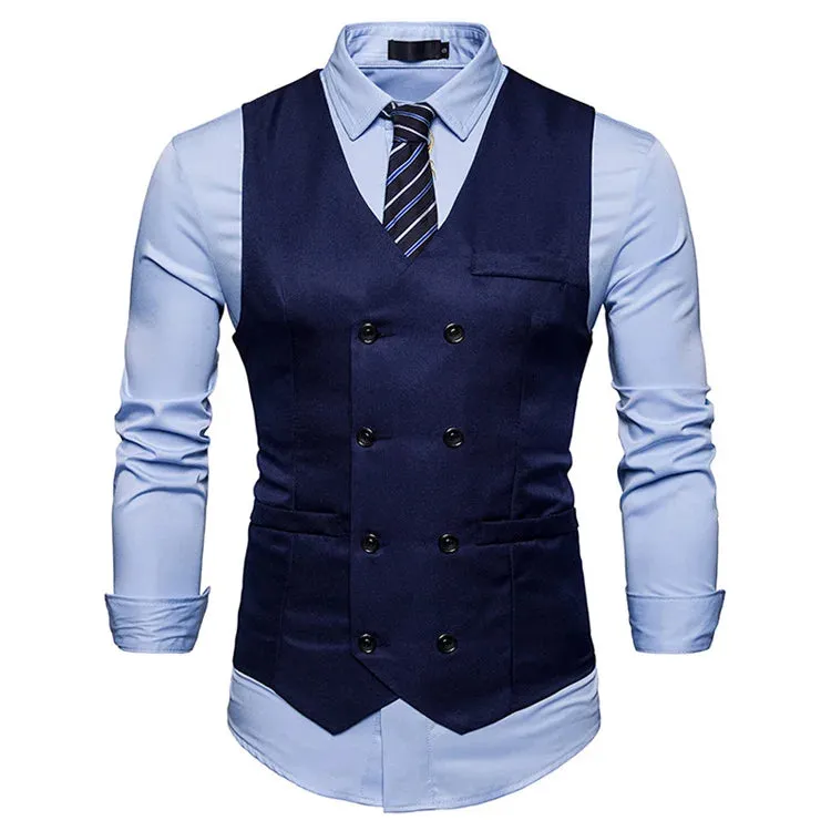 Brand Mens Double Breasted Suit Vest 2022 Fashion Slim Fit Sleeveless Waistcoat Men Business Wedding Vests Gilet Costume Homme