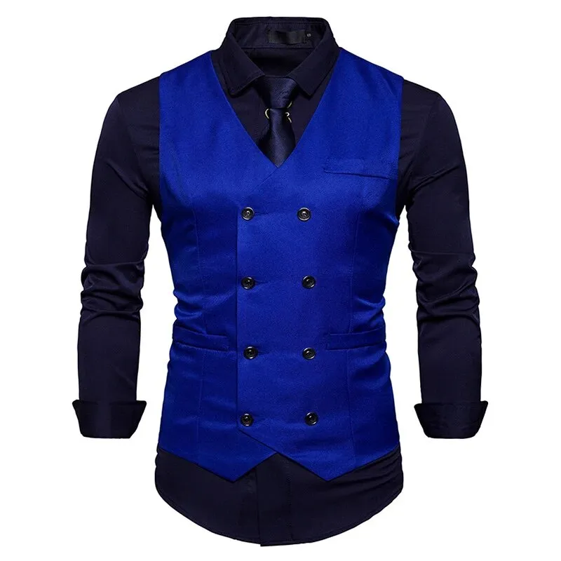 Brand Mens Double Breasted Suit Vest 2022 Fashion Slim Fit Sleeveless Waistcoat Men Business Wedding Vests Gilet Costume Homme