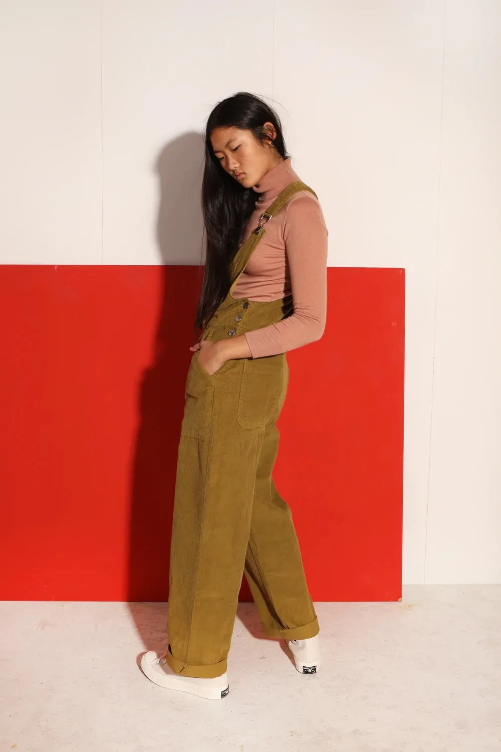 Bryson Dungaree in chartreuse corduroy
