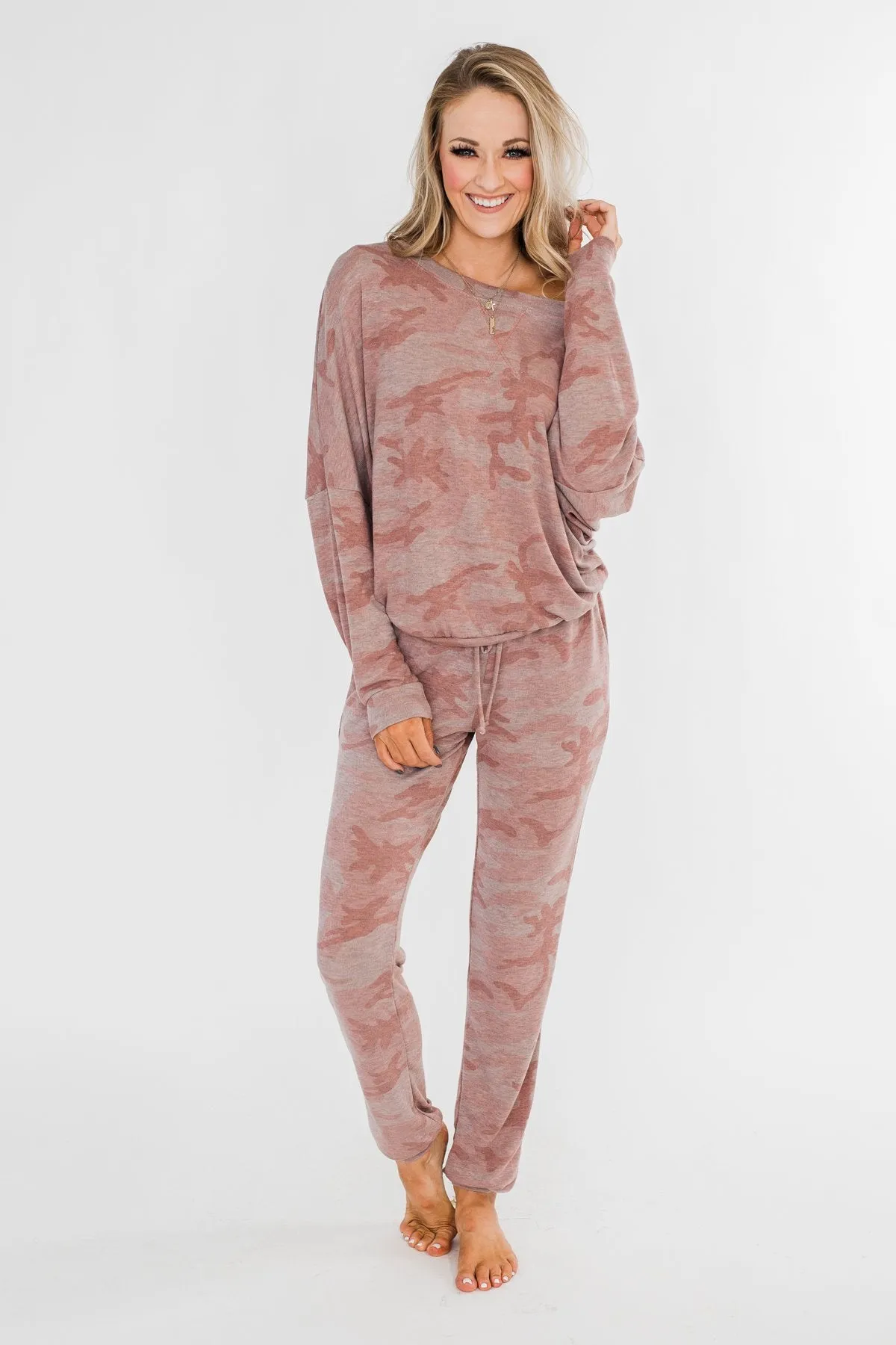 Camo Crew Neck Top- Pink & Grey