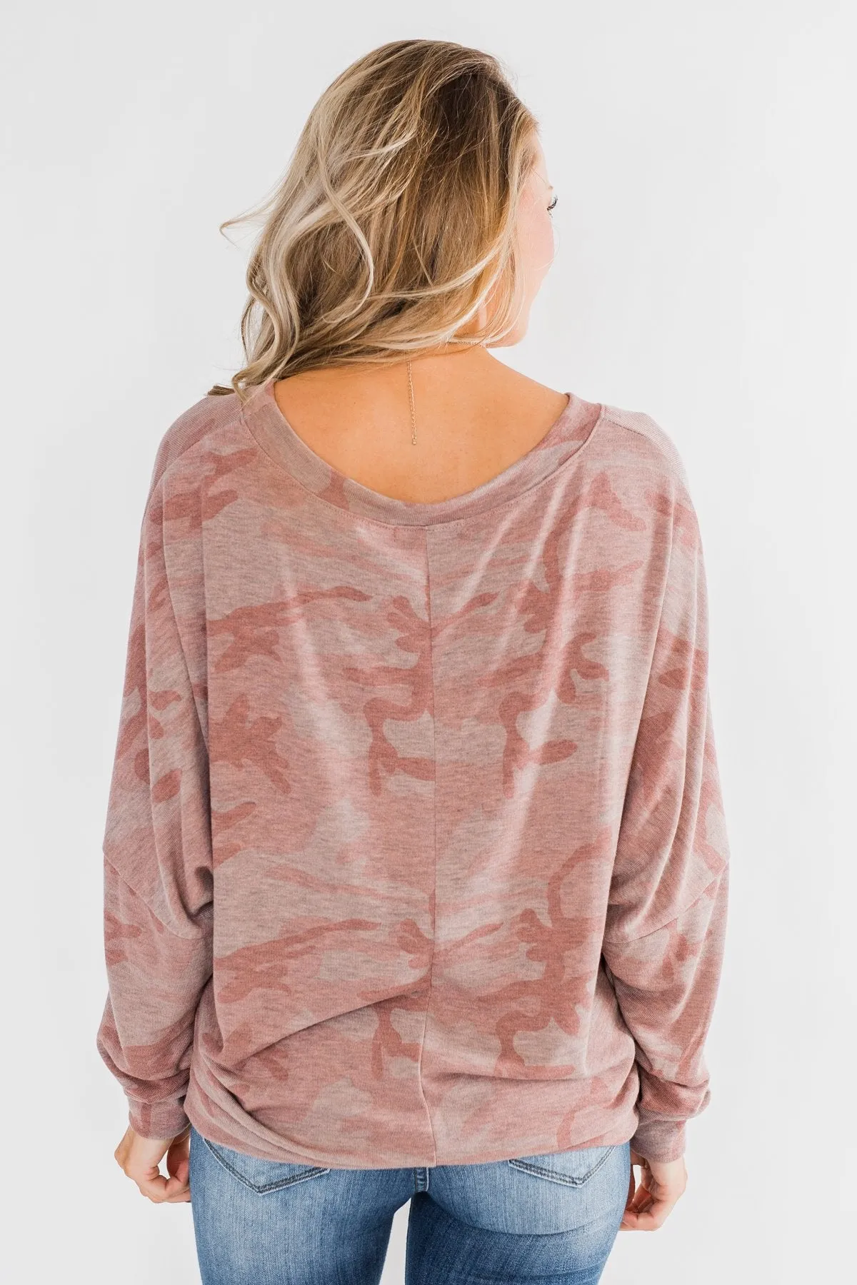 Camo Crew Neck Top- Pink & Grey