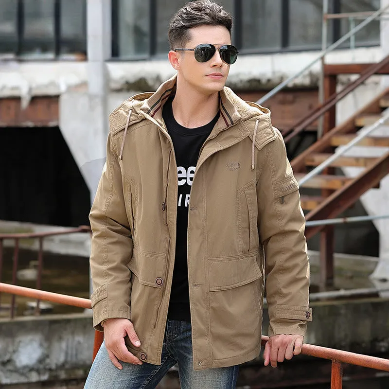 Casual Detachable Plush Liner Hooded Men's Thickened Cotton Padded Jacket
