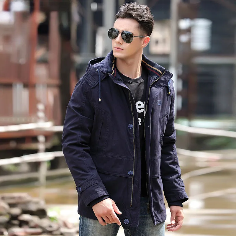 Casual Detachable Plush Liner Hooded Men's Thickened Cotton Padded Jacket