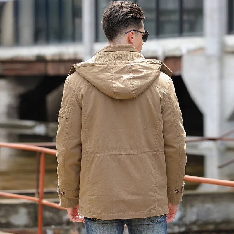 Casual Detachable Plush Liner Hooded Men's Thickened Cotton Padded Jacket