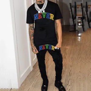 Casual Never Print T-Shirt & Trousers Two-Piece Set