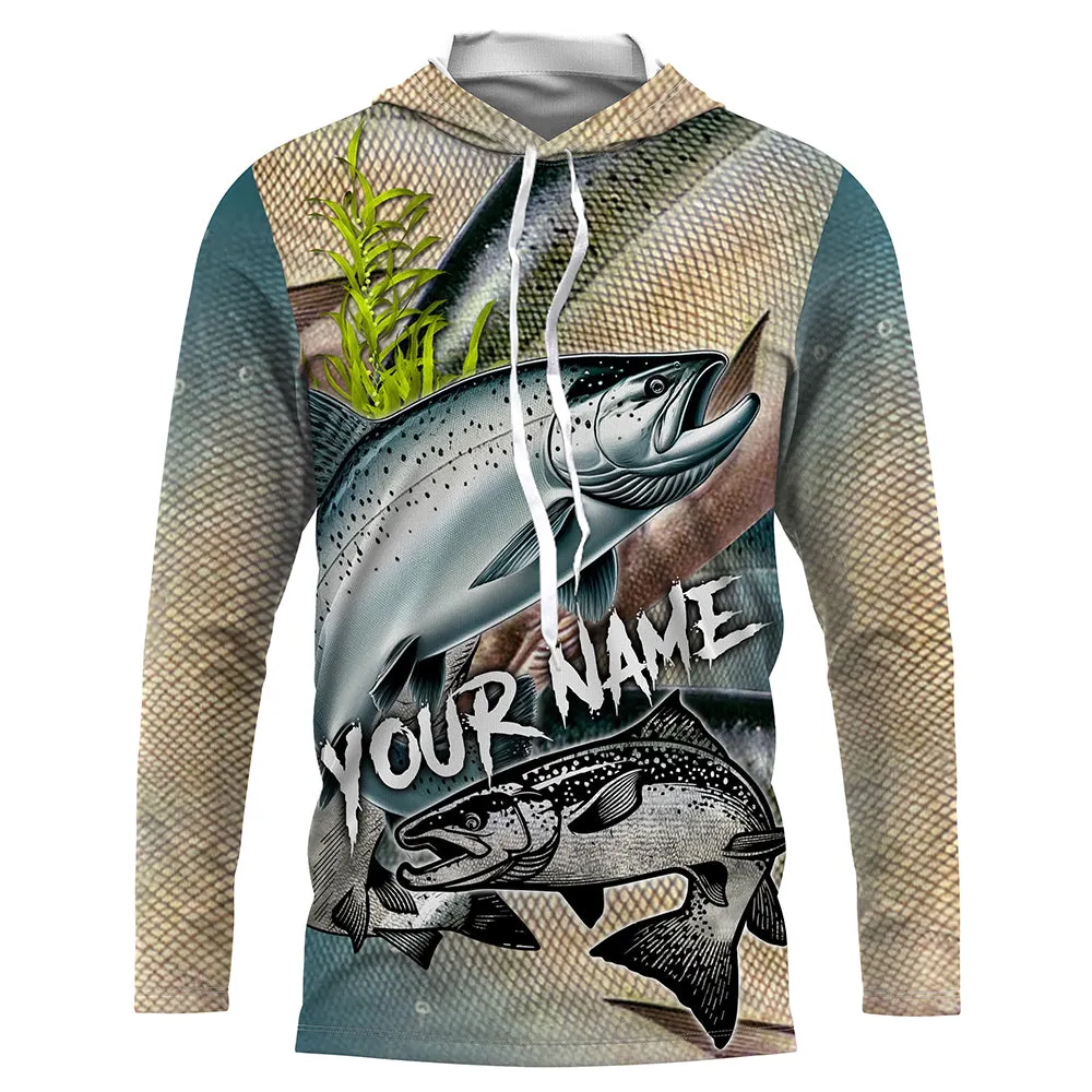 Chinook salmon King salmon fishing scales Custom name fishing jerseys | Long sleeve, Long Sleeve Hooded NPQ866