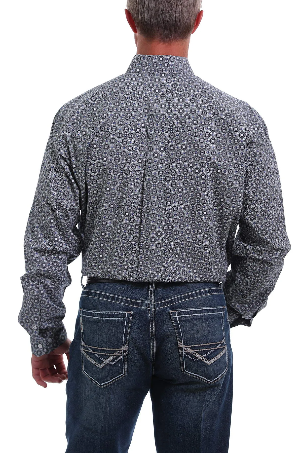 Cinch Men's Long Sleeve Blue & Black Print Shirt