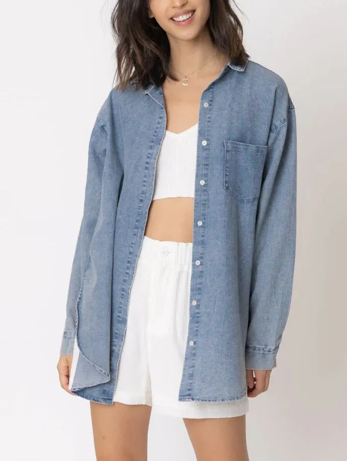 Clear Skies Long Sleeve Denim Button Down Shirt Long Sleeve