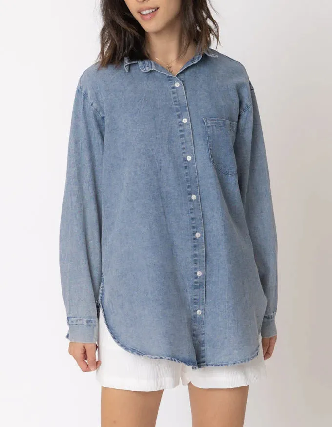 Clear Skies Long Sleeve Denim Button Down Shirt Long Sleeve