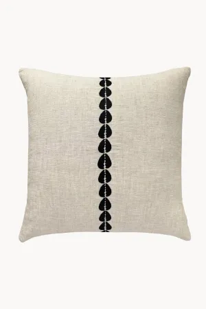 Cowrie Embroidered Linen Pillow - Natural
