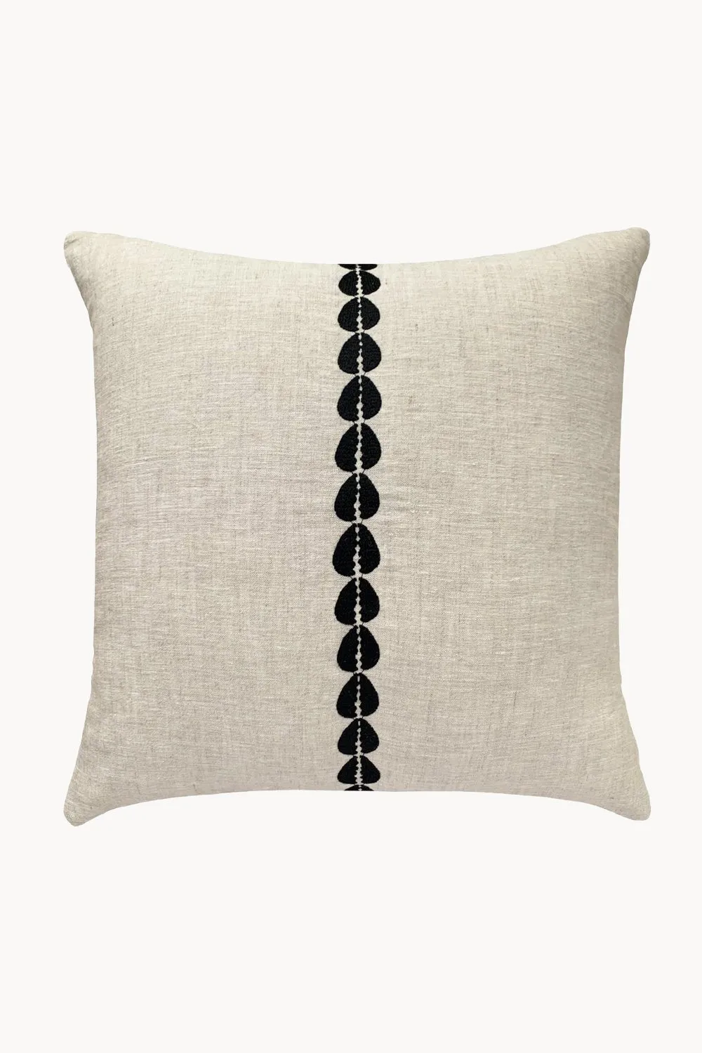 Cowrie Embroidered Linen Pillow - Natural