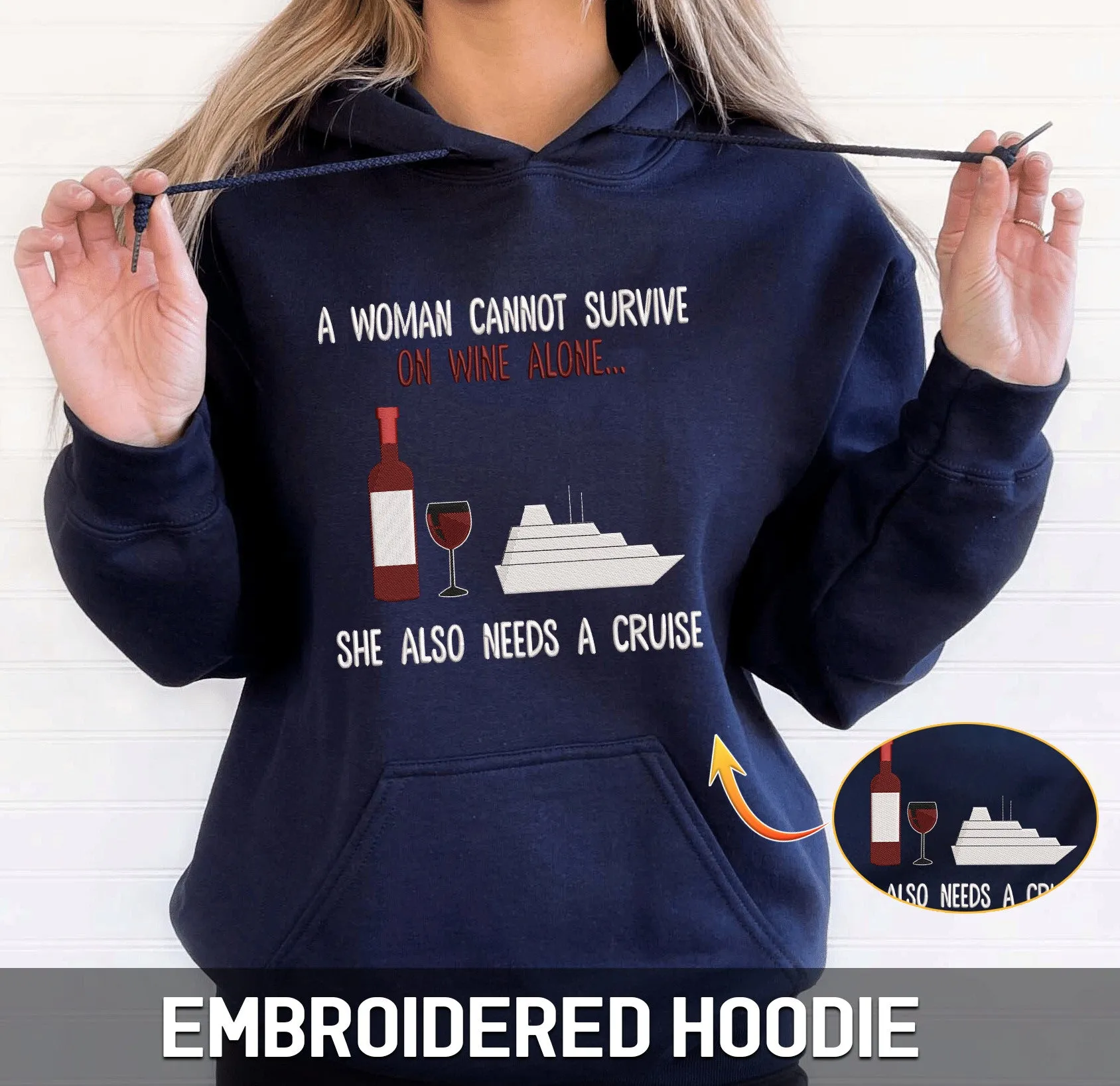 Cruise And Wine Embroidered Sweatshirt   Hoodie