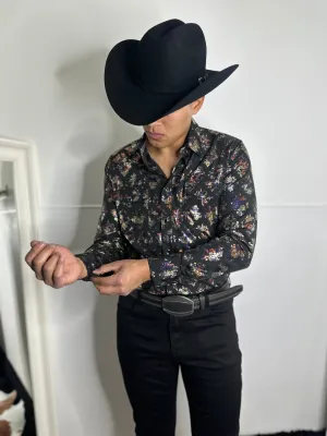 Daniel Platini Black Floral Print Shirt