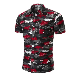 Dark Multi Color Mens Short Sleeve Button up Shirts - Tailored Slim Fit Cotton Dress Shirts