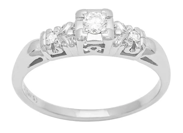 Davis Art Deco Filigree Illusion Vintage Diamond Engagement Ring in 14 Karat White Gold