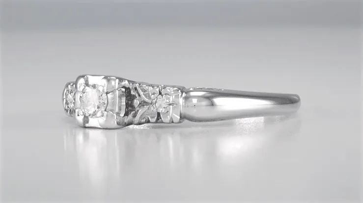 Davis Art Deco Filigree Illusion Vintage Diamond Engagement Ring in 14 Karat White Gold
