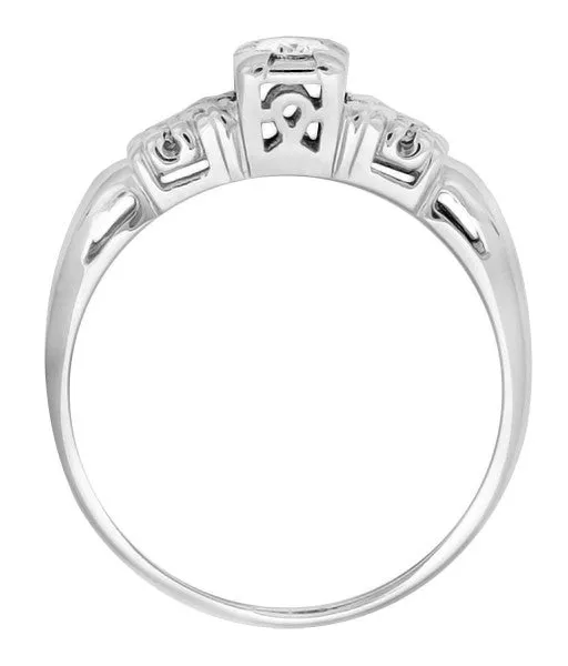 Davis Art Deco Filigree Illusion Vintage Diamond Engagement Ring in 14 Karat White Gold