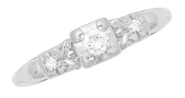 Davis Art Deco Filigree Illusion Vintage Diamond Engagement Ring in 14 Karat White Gold
